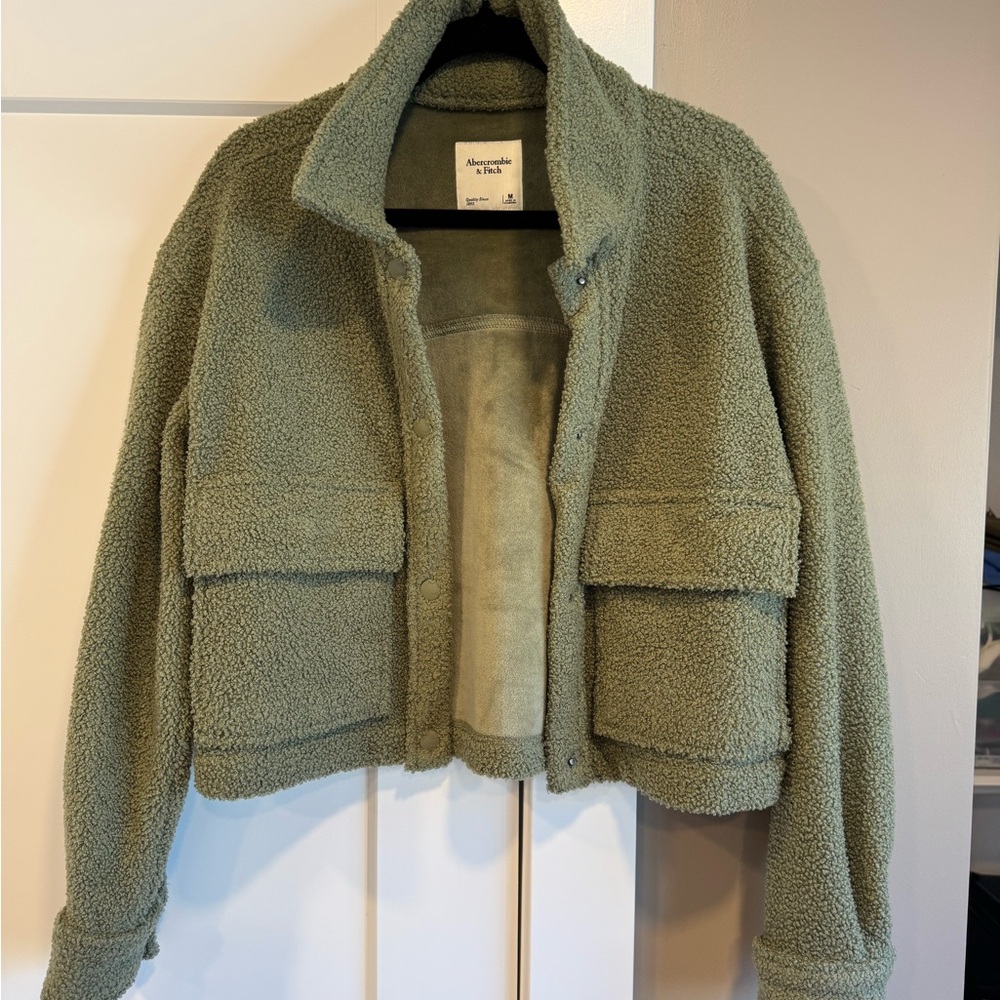 Abercrombie & Fitch Olive Green Teddy Sherpa Jacket